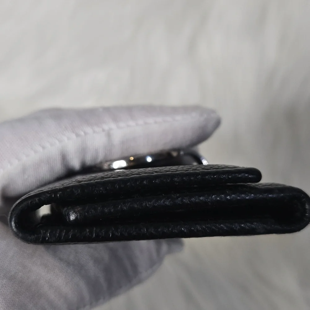 Bulgari Pebbled Leather Keychain Wallet Black